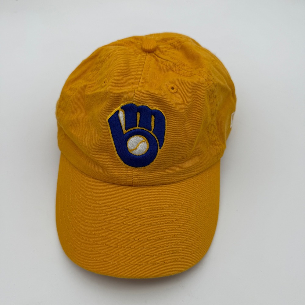 New Era Milwaukee Brewers Hat Yellow Blue Glove Logo Adjustable Baseball Cap